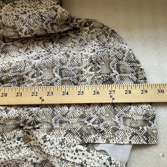 Fig And Flower Shirt Women Large Beige Brown Animal Floral Print Sheer Whimsey - Picture 9 of 11